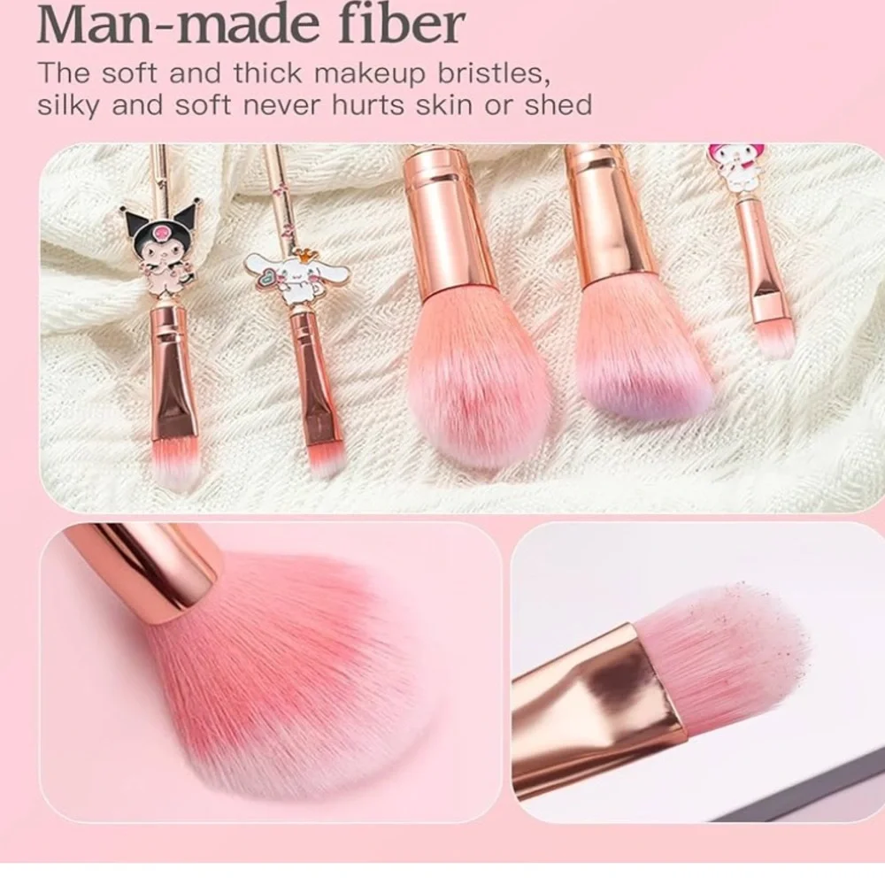 5PCS Hello Kitty & Friends Makeup Brushes Set with Pink Storage Bag